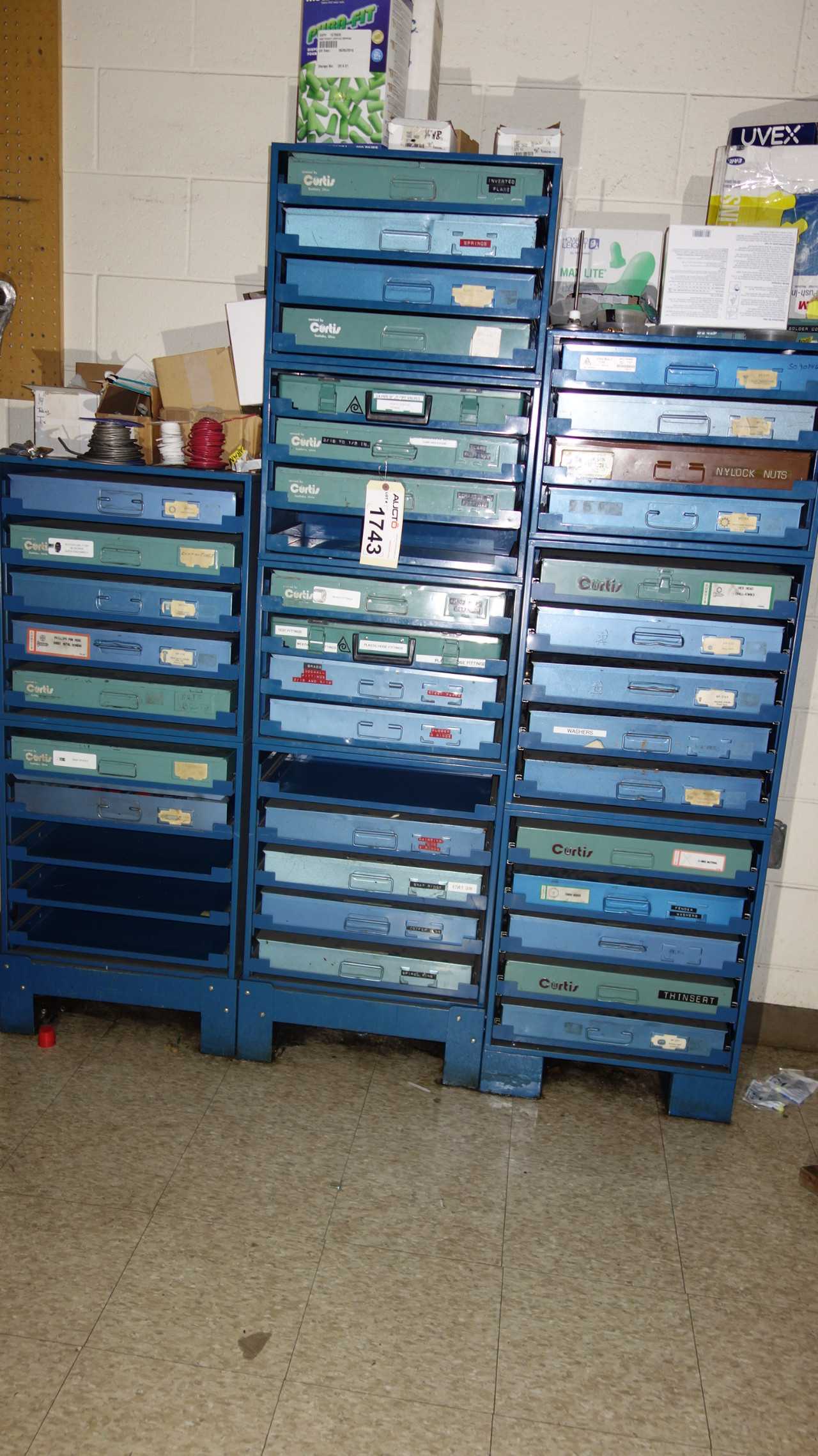 LOT OF 3 SECTIONS OF CURTIS TOOLBOXES WITH CONTENTS - TOOL STORAGE