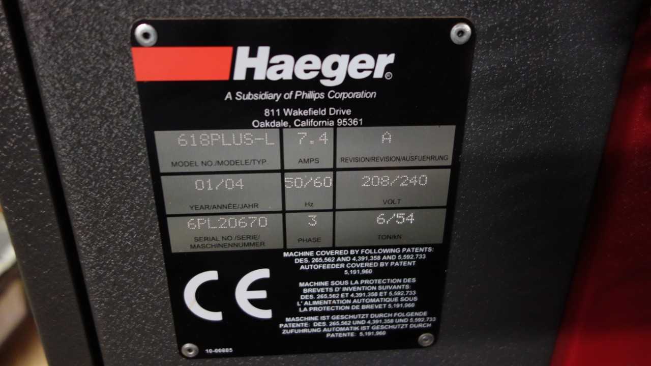 HAEGER 618PLUS-L FASTENER INSERTION SYSTEM PRESS MACHINE 208/240V-AC - PRESSES