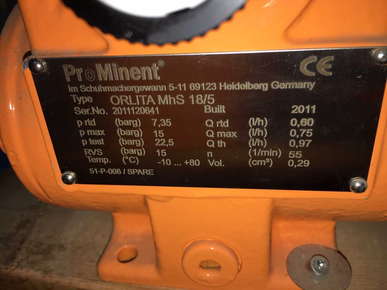 2011 Prominent Orlita MHS 18/5 Metering Pump - METERING PUMP