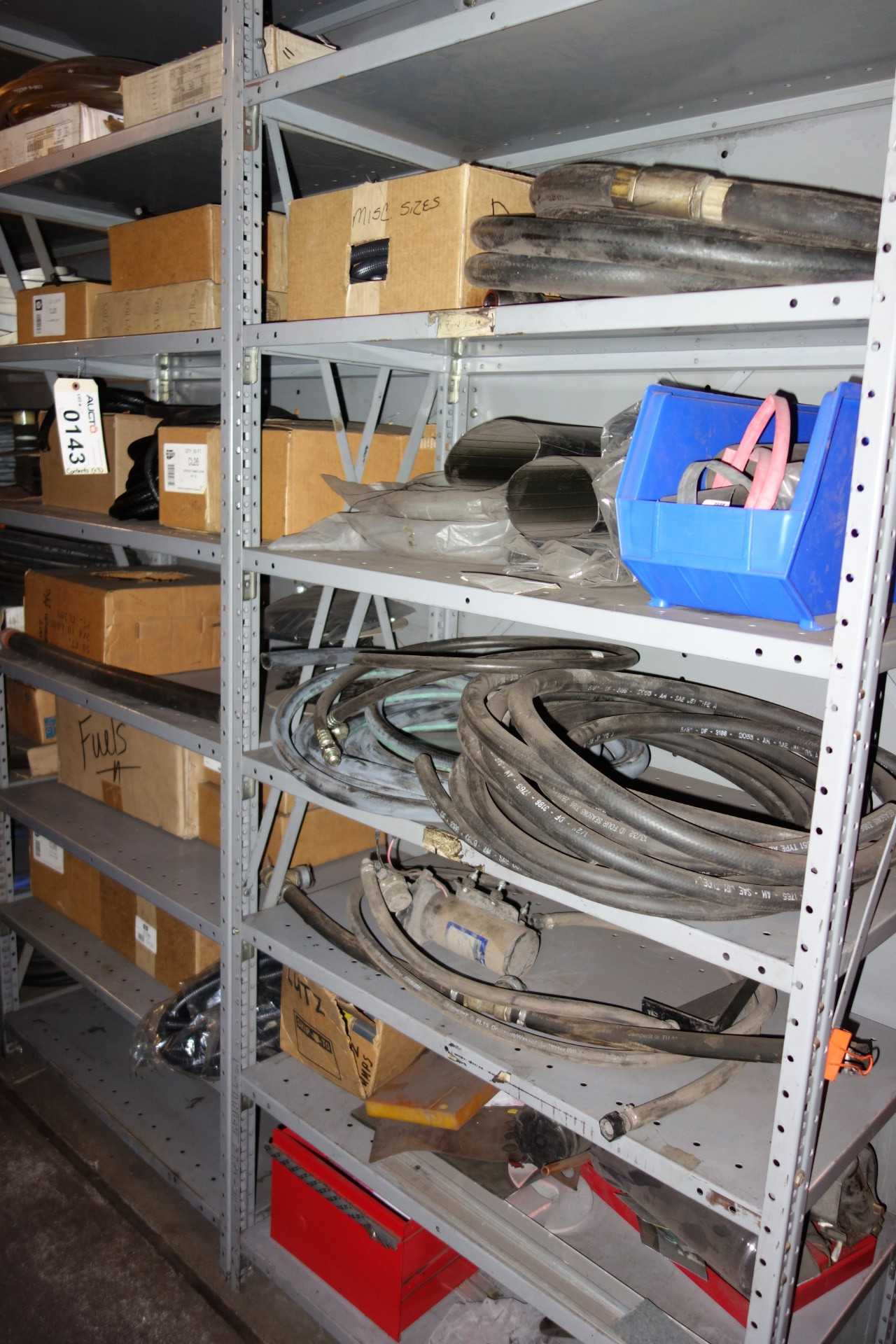 CONTENTS OF 3 SHELVING, HYDRAULIC HOSES - SHELVING