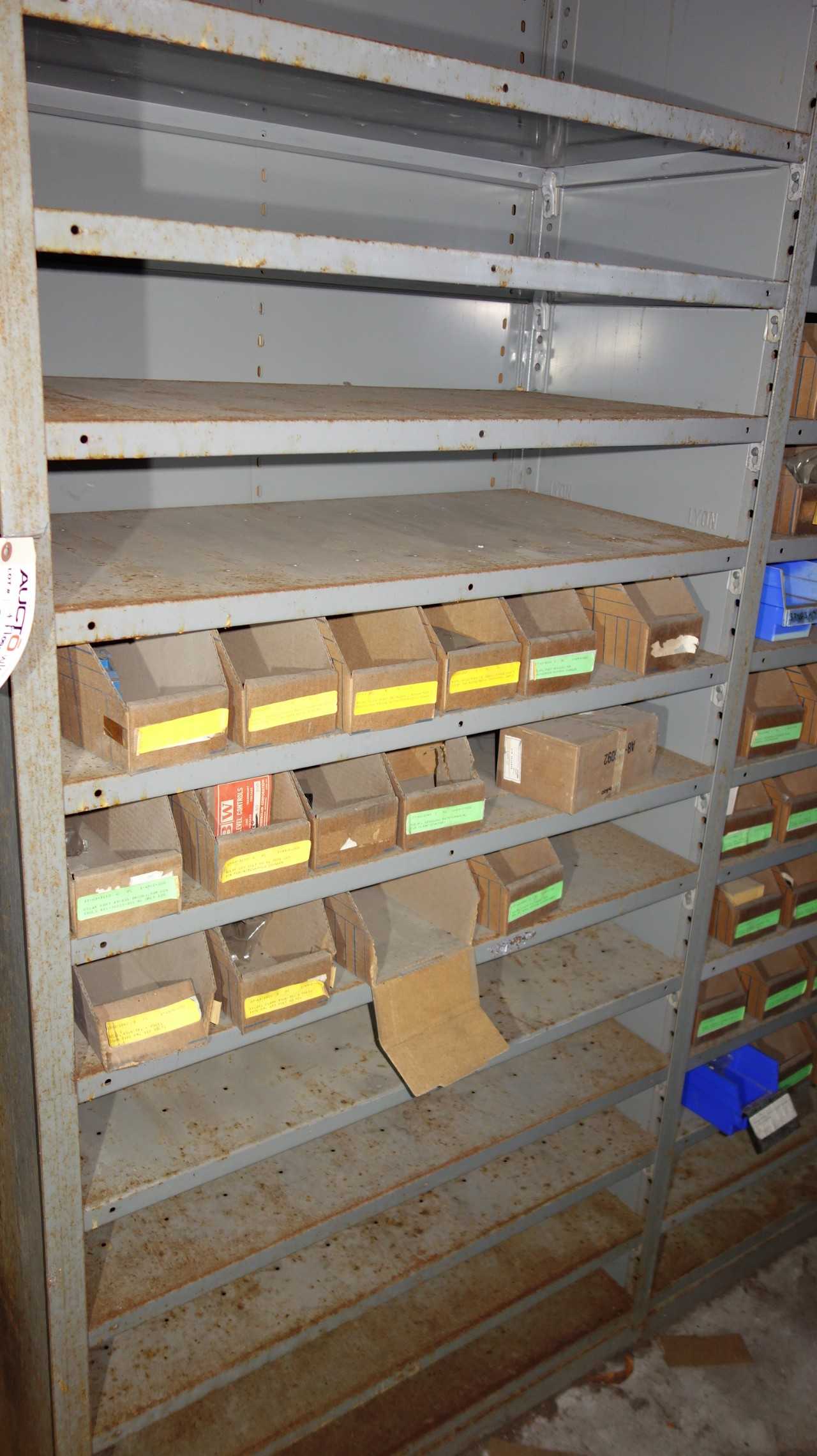 CONTENTS OF 7 SECTIONS OF SHELVING & FLOOR, RELAYS - SHELVING