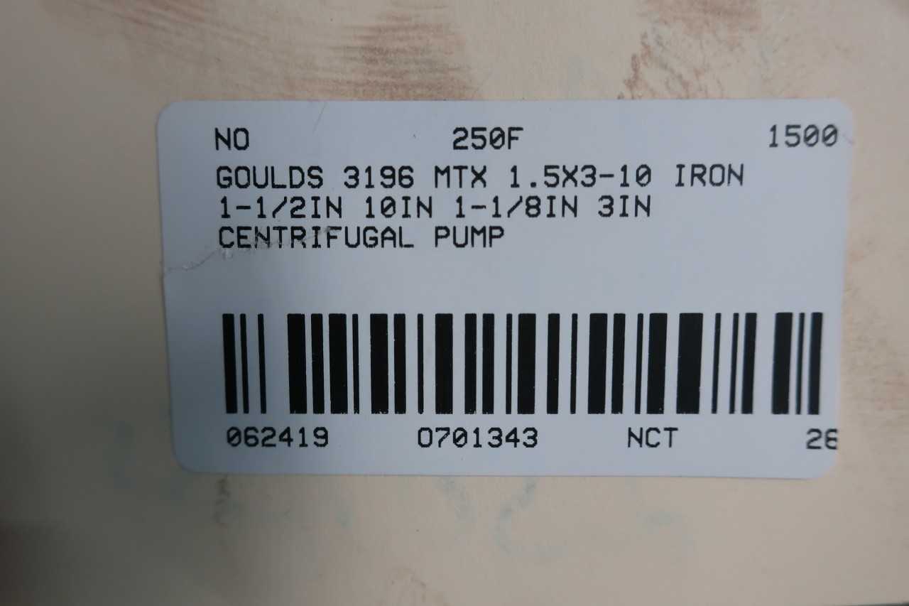 GOULDS 3196 MTX 1.5X3-10 1-1/2IN 10IN 1-1/8IN 3IN CENTRIFUGAL PUMP - CENTRIFUGAL PUMP