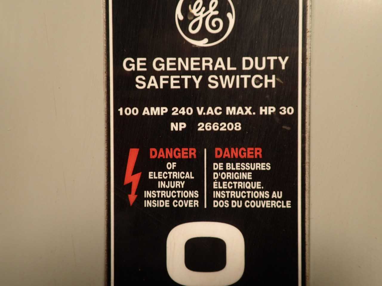 General Electric TG4323 Switch: 100A, 240V, Fusible, Indoor, General Duty, NOS - ELECTRIC MOTORS