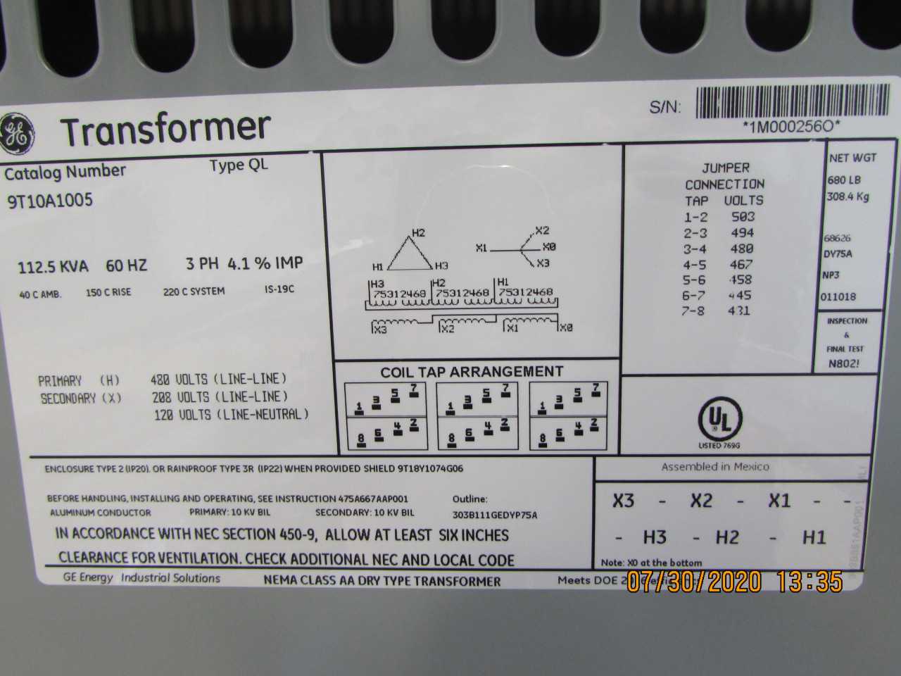 GE Transformer - CONTROL TRANSFORMERS