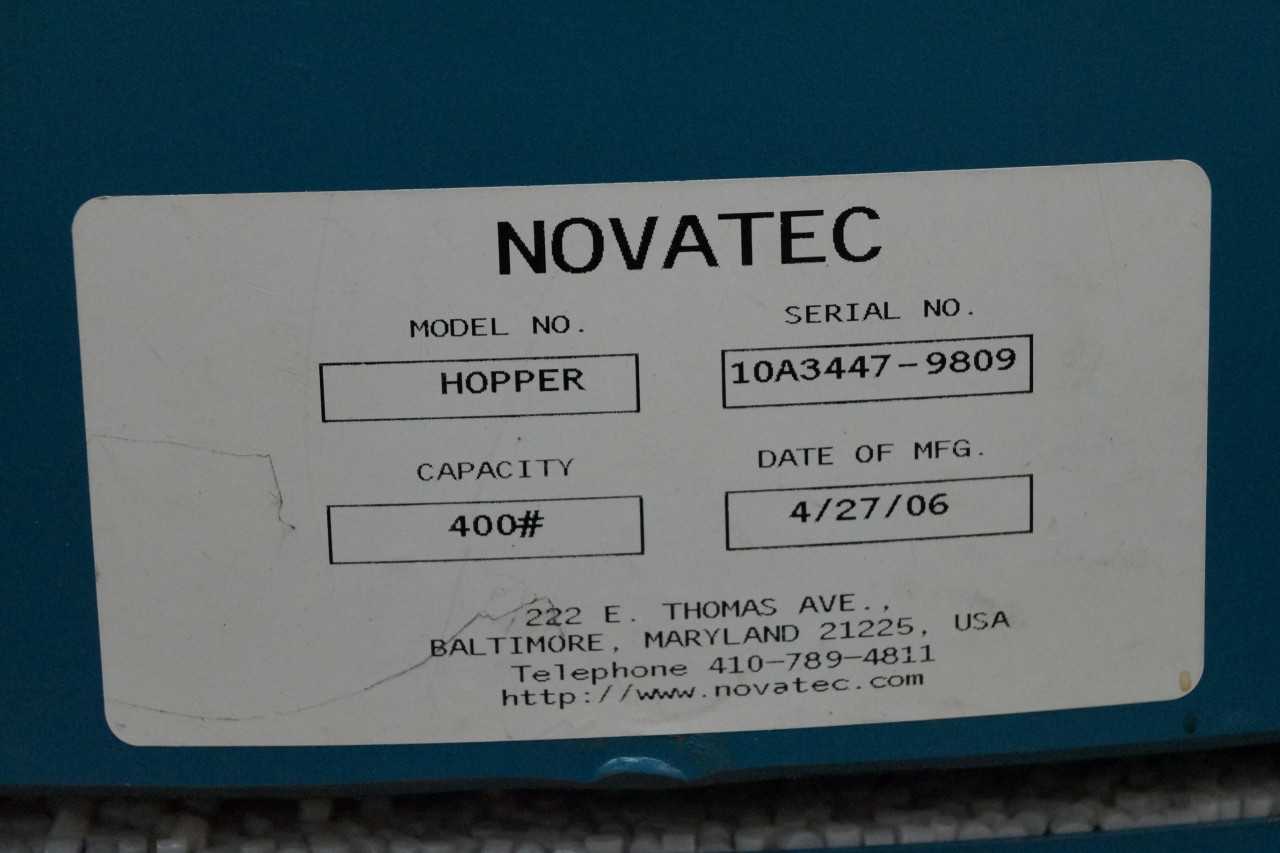 Novatec 400lb Material Hopper - PROCESS EQUIPMENT
