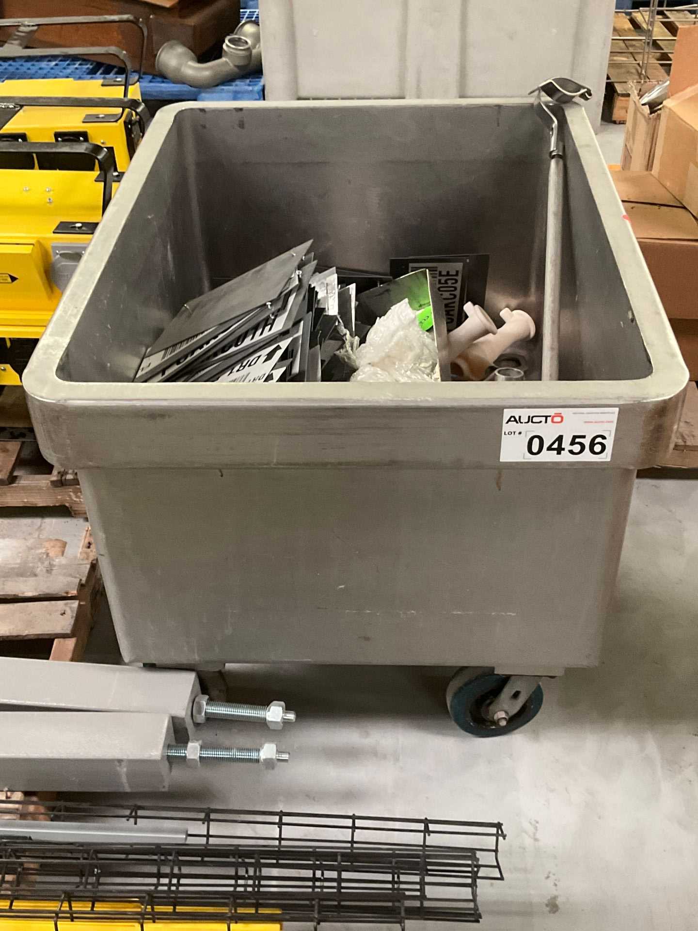 Rolling Metal Bin with Miscellaneous Contents