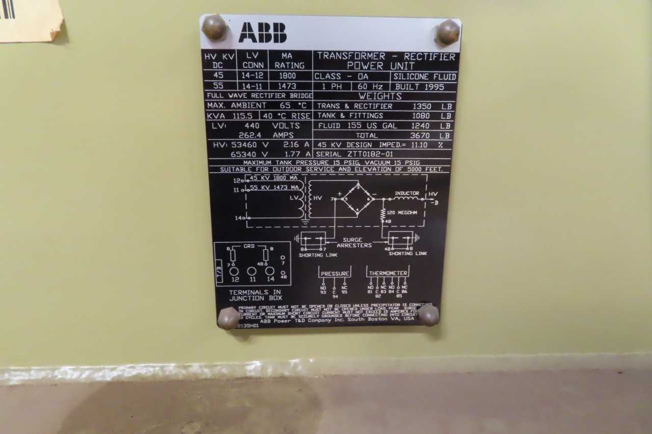 ABB 115.5KVA TRANSFORMER-RECTIFIER POWER UNIT - CONTROL TRANSFORMERS