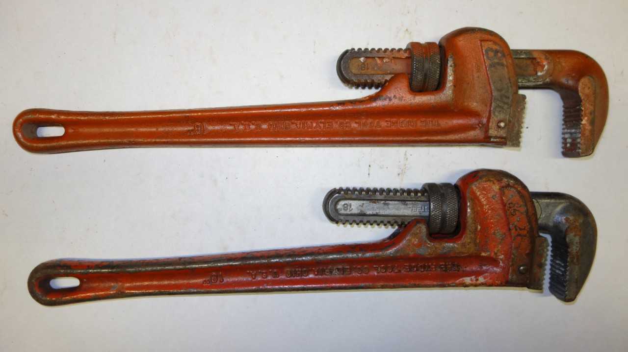 LOT OF 4 RIDGID 18 IN ADJUSTABLE PIPE WRENCHES - HAND TOOLS