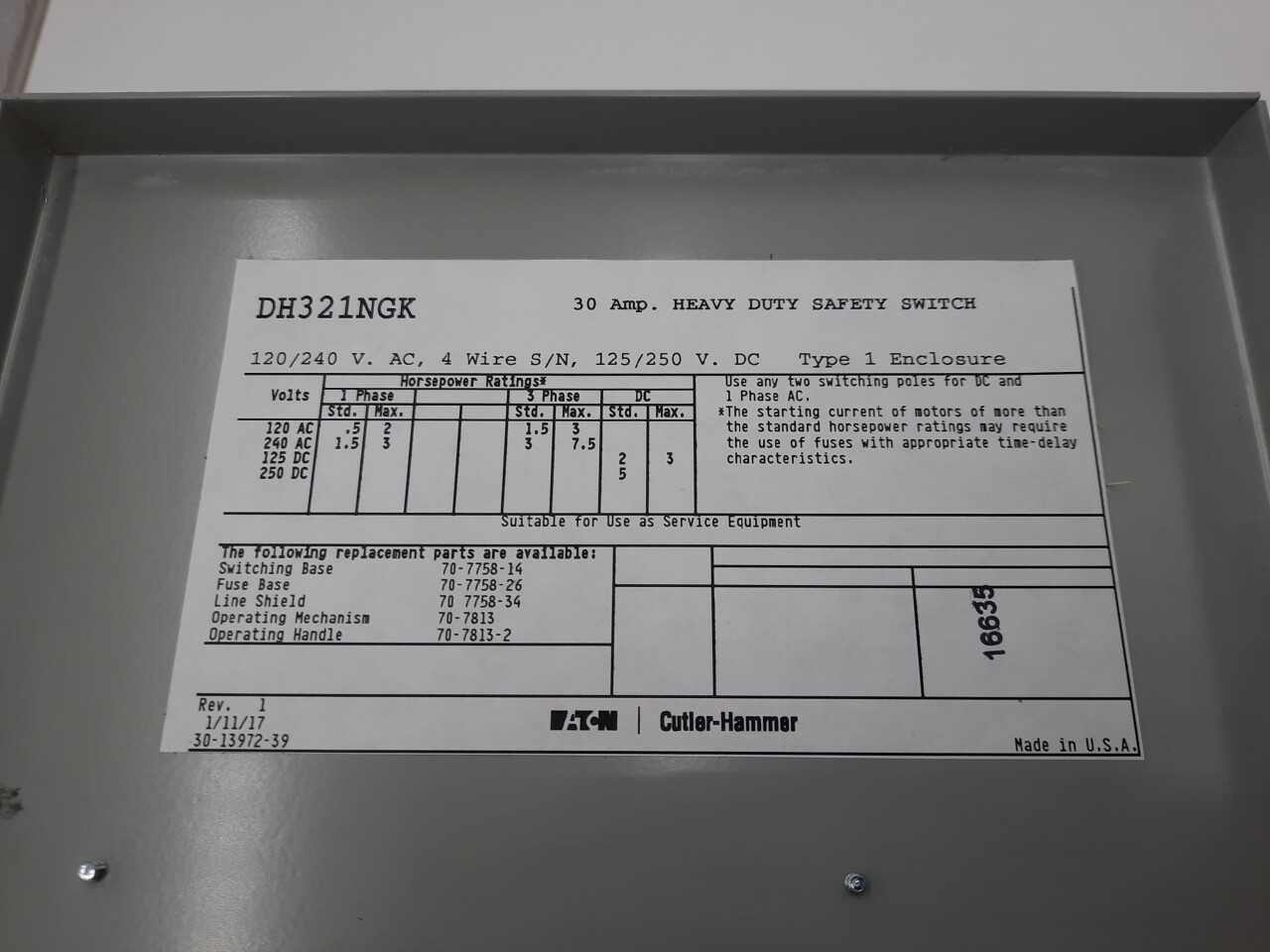 Pallet of 1x Un-Used No Box DH321NGK Switches - ELECTRICAL COMPONENTS