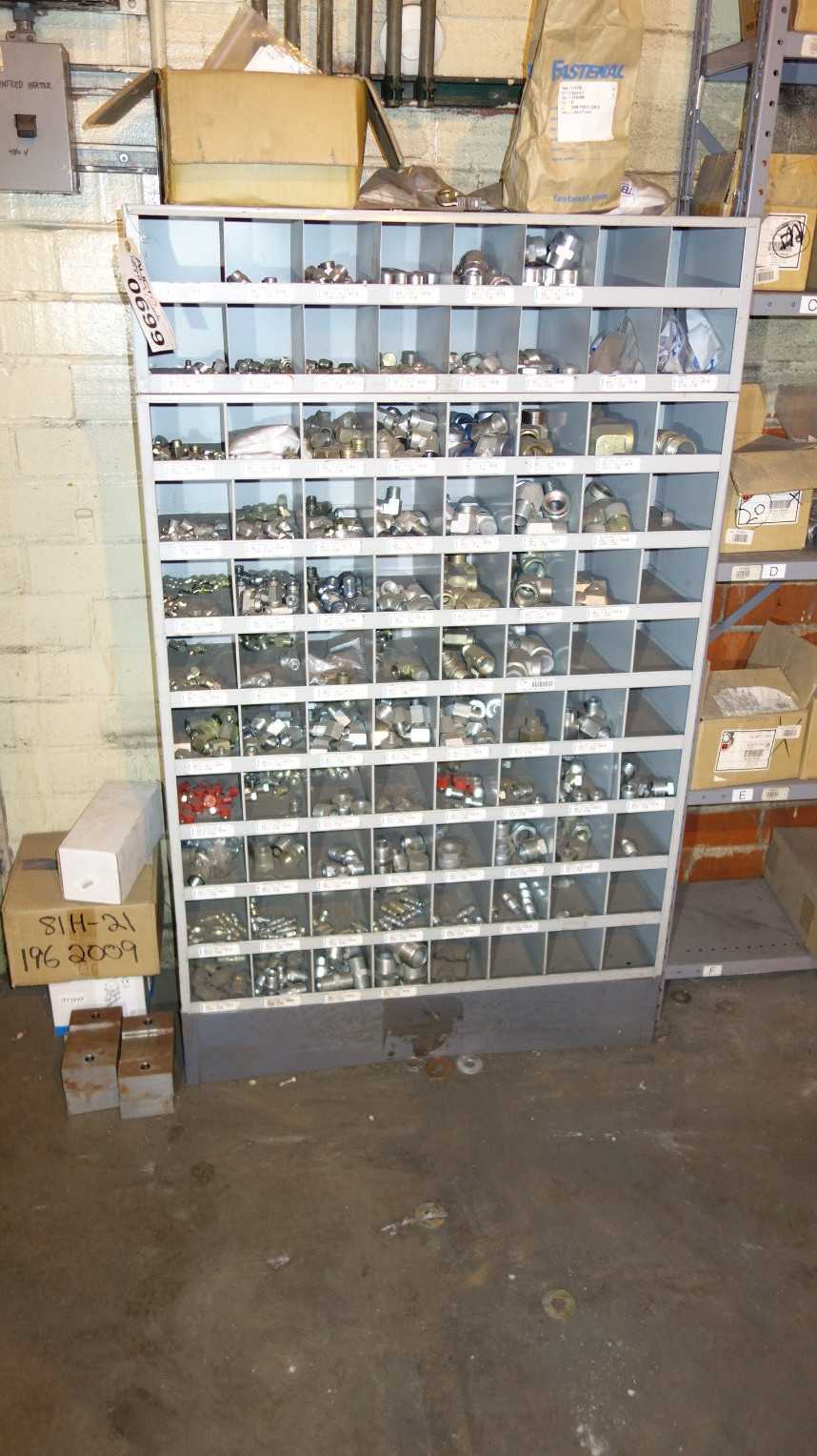 CABINET WITH CONTENTS, ASSORTED CONDUIT FITTINGS, FITTINGS, NIPPLES - INDUSTRIAL PARTS