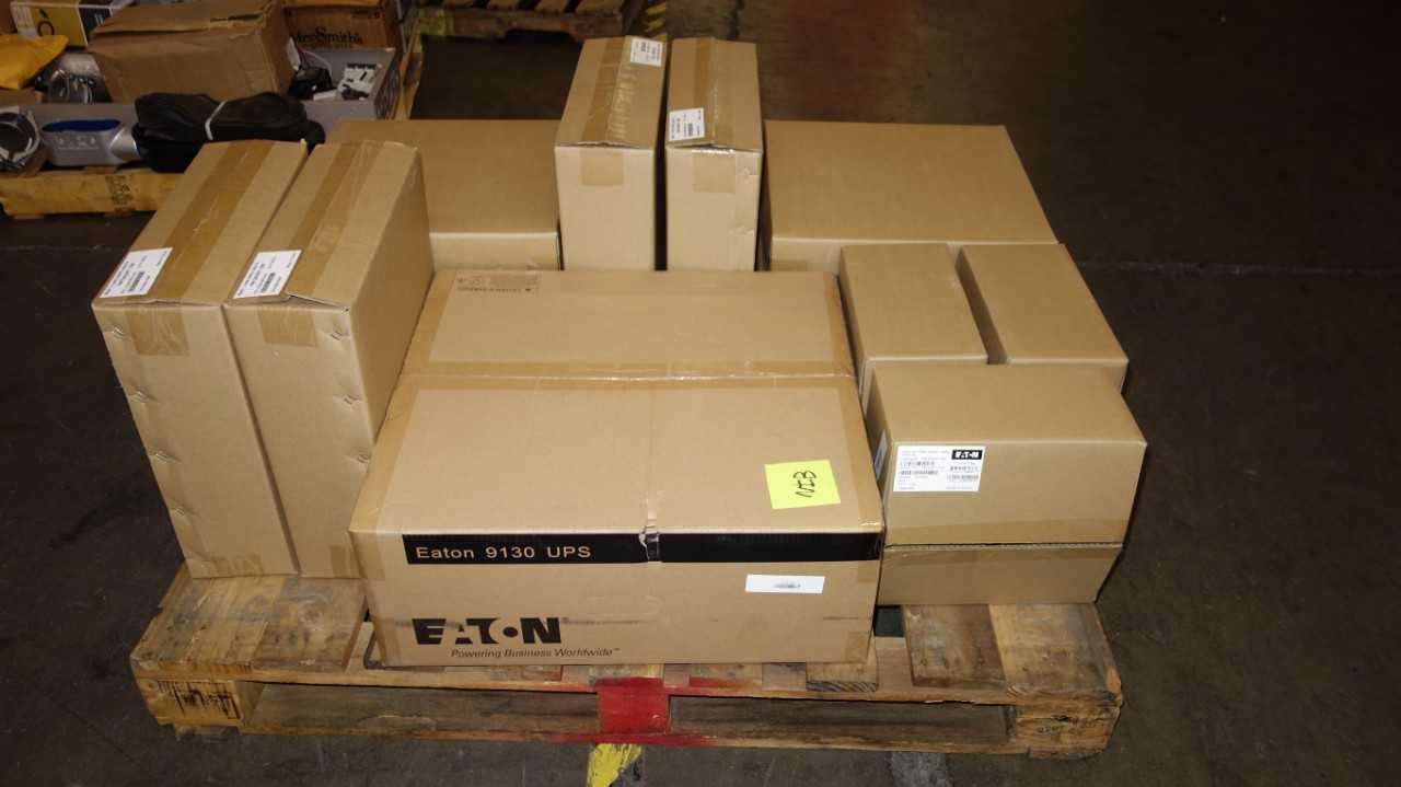 1 PALLET OF ASSORTED EATON 9130 UPS PARTS, CABLES - INDUSTRIAL ROBOTS