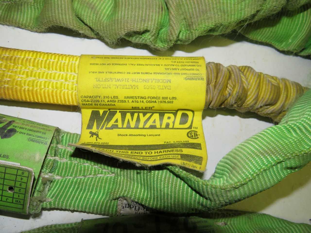 LOT OF 5 ASSORTED MILLER DURAFLEX 216M SAFETY LANYARD - SAFETY EQUIPMENT