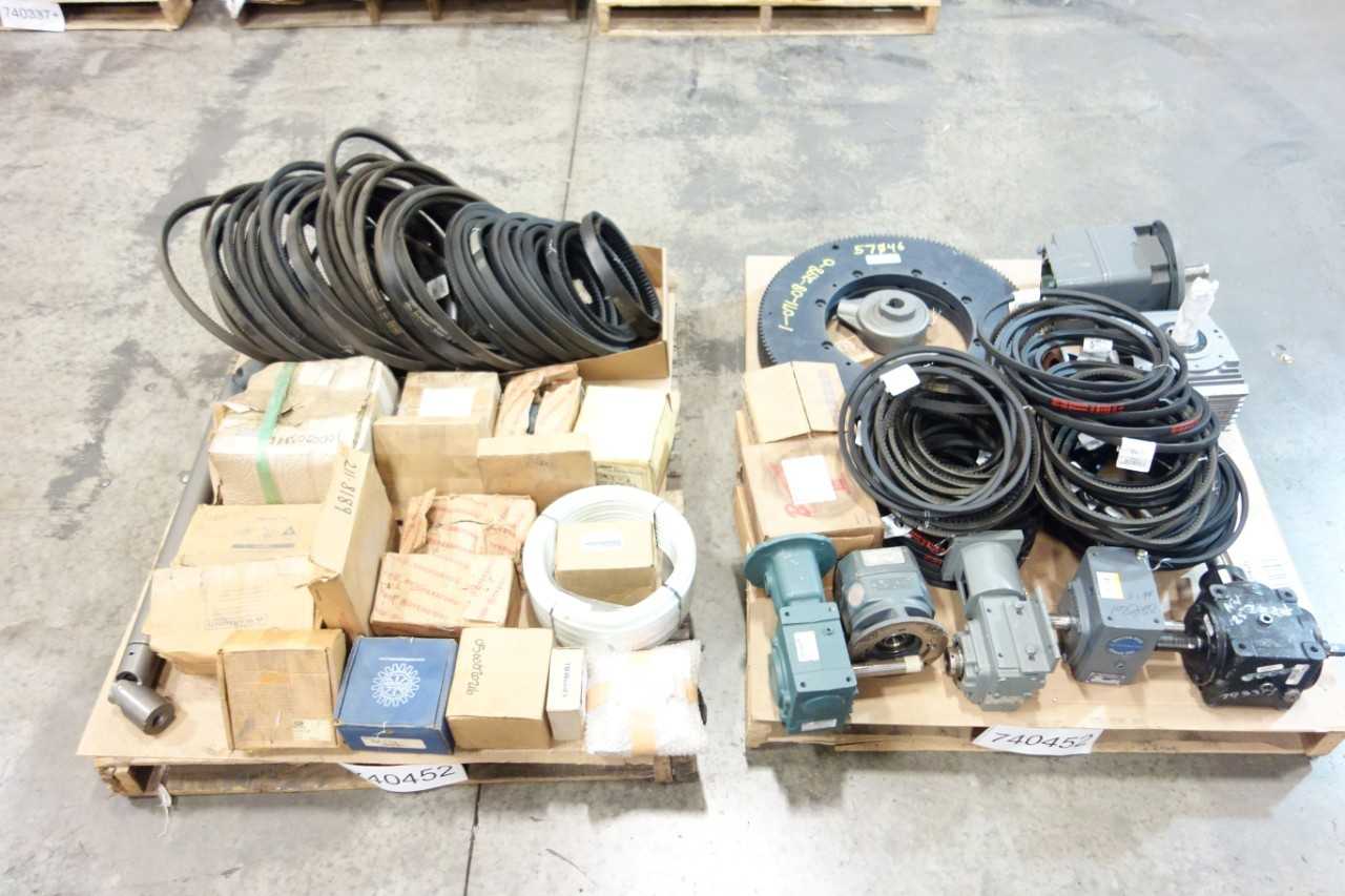 2 PALLETS OF ASSORTED BELTS, SPROCKETS, GEAR REDUCERS, COUPLING- TB WOODS, DODGE, MARTIN - GEAR REDUCERS 2 PALLETS OF ASSORTED BELTS, SPROCKETS, GEAR REDUCERS, COUPLING- TB WOODS, DODGE, MARTIN - GEAR REDUCERS