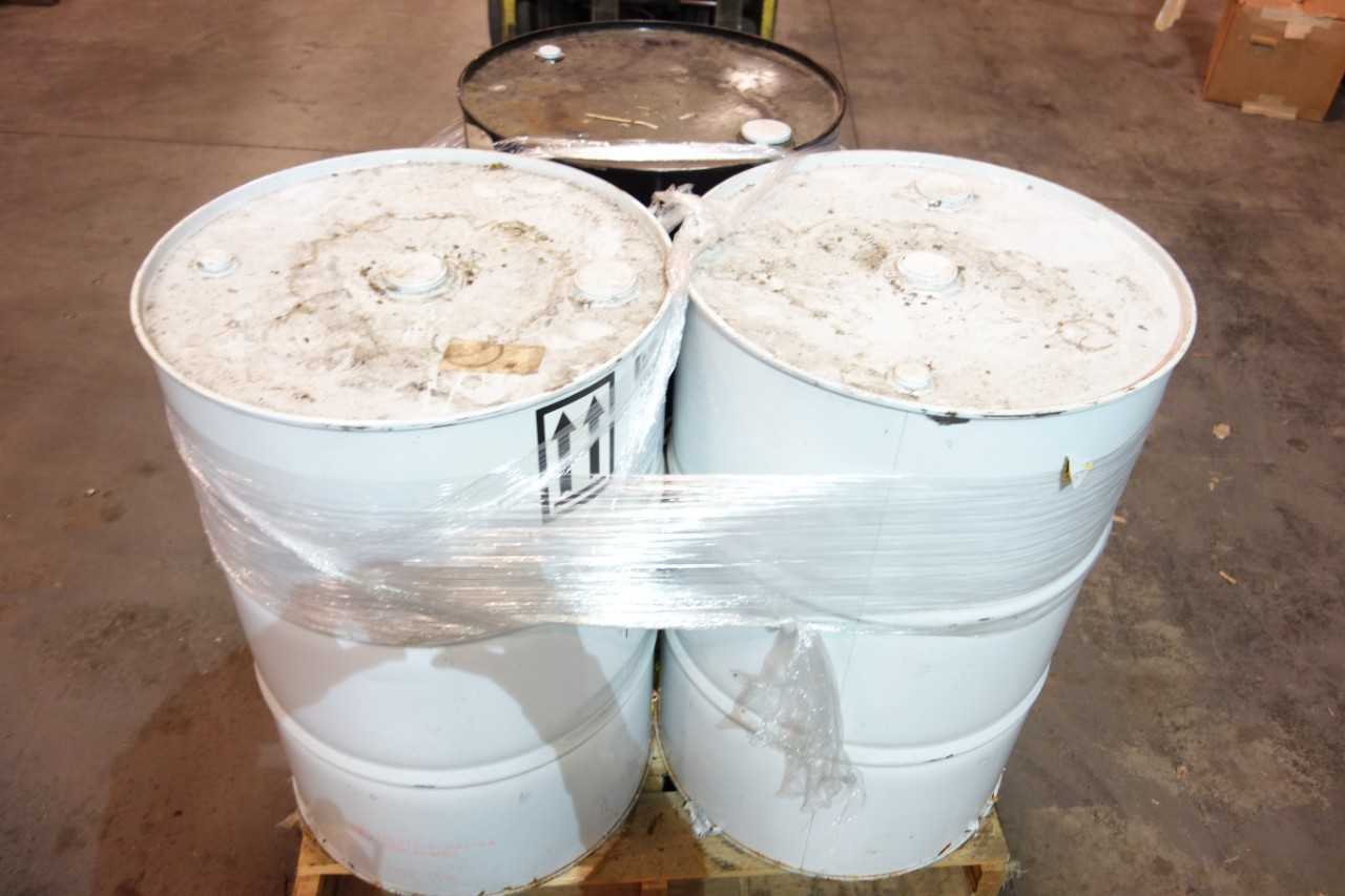 LOT OF THREE 50 GALLON DRUMS POLIBRID COATINGS SOLVENTS - MACHINING ACCESSORIES & TOOLING