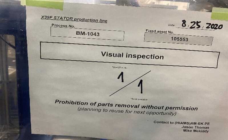 STATOR A\B VISUAL INSPECTION - MACHINE TOOLING