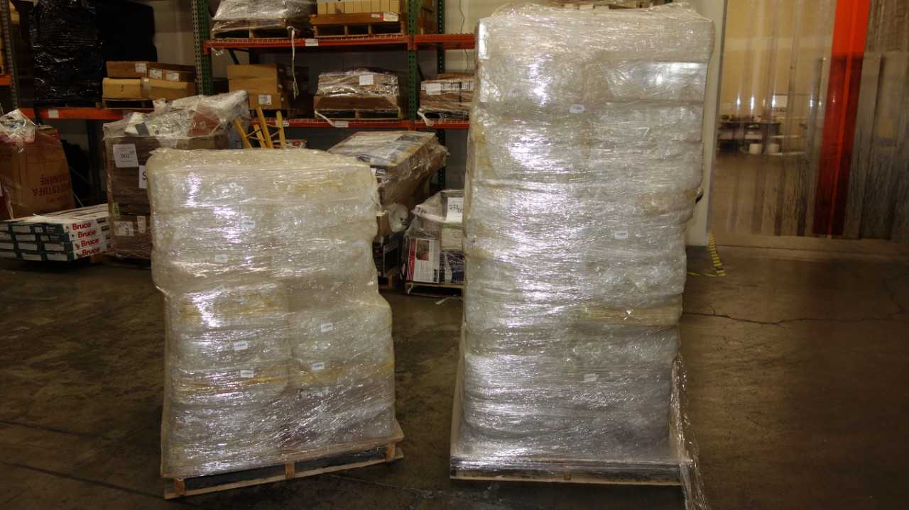 2 PALLETS OF PLASTIC PPE DISPENSER TOTES 45X16X6IN - MATERIAL HANDLING
