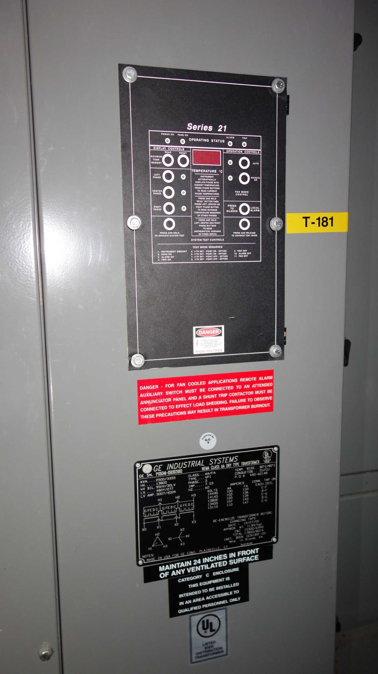 GE  2500 KVA DRY TRANSFORMER - CONTROL TRANSFORMERS