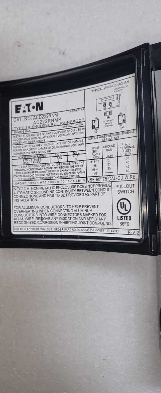 NEW SURPLUS FUSIBLE PULLOUT AIR CONDITIONER DISCONNECT - DISCONNECT SWITCHES