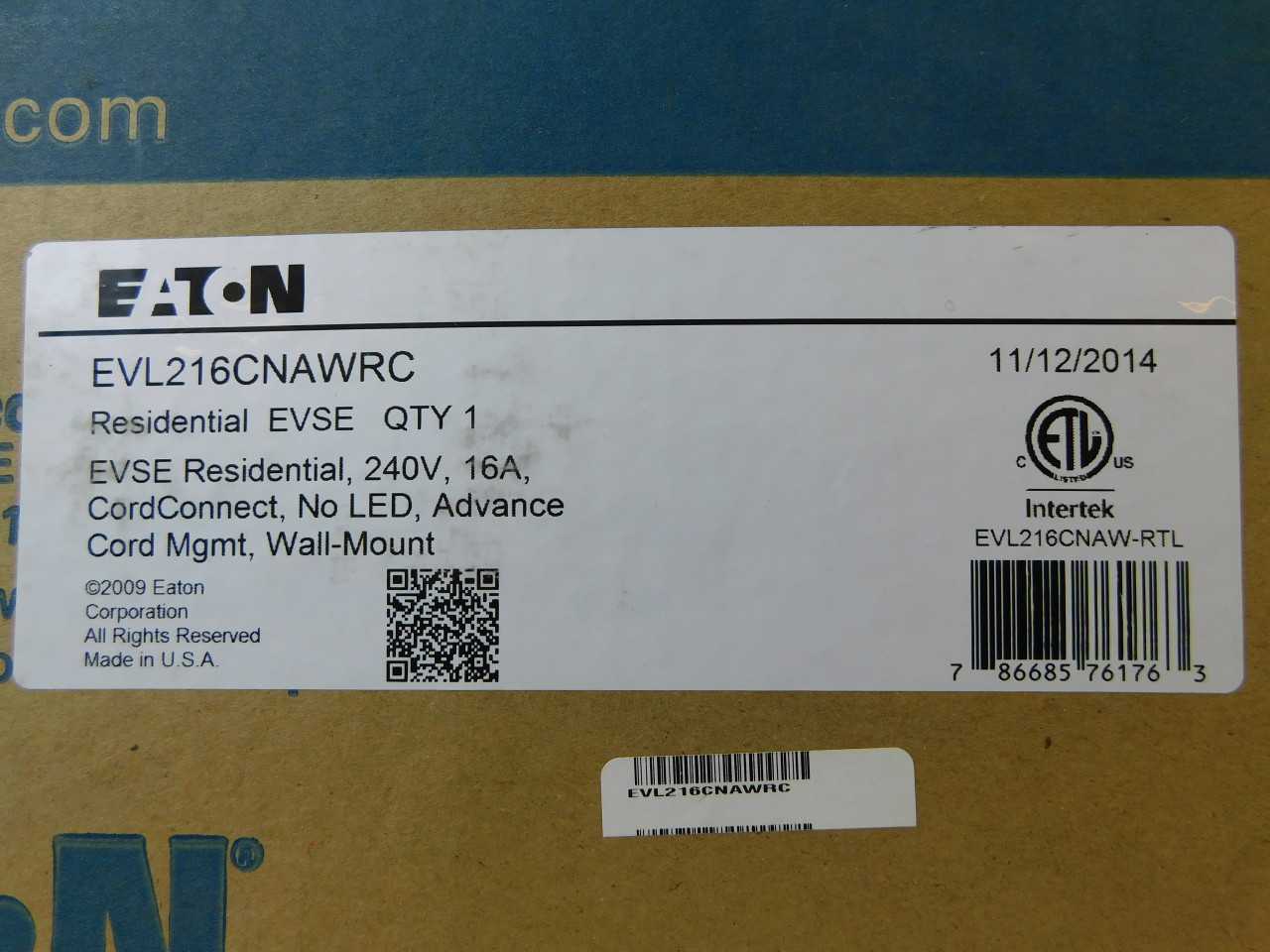 Lot of 1x EVL216CNAWRC Electric Vehicle Charger - MATERIAL HANDLING