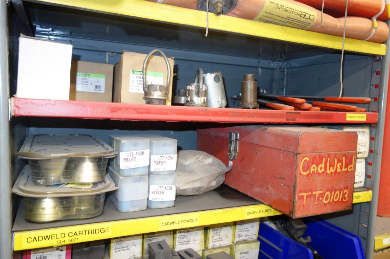 Contents of Shelving - Cadweld Handles, Molds, Cartridges, and Parts - SHELVING