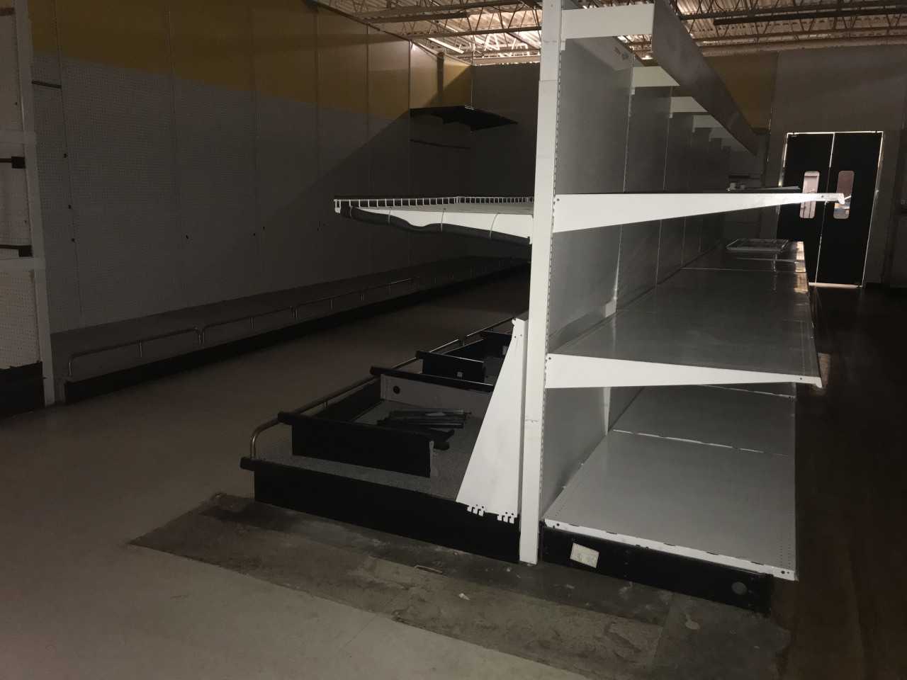 LOT OF WHITE SHELVING 3 SECTION W/ BACK WALL - SHELVING