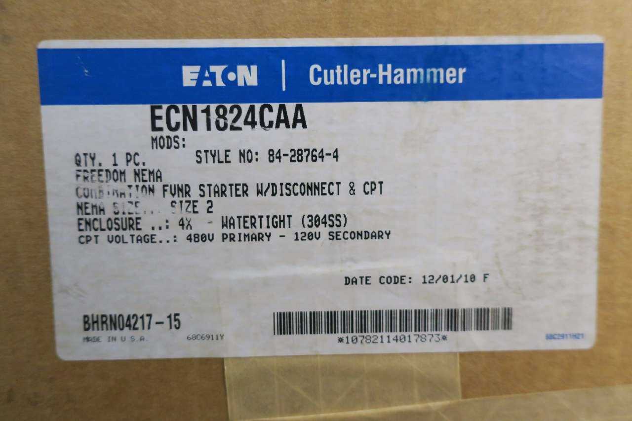 NEW CUTLER HAMMER ECN1824CAA SIZE 2 480V-AC 25HP COMBINATION STARTER - AUTOMATION & CONTROLS