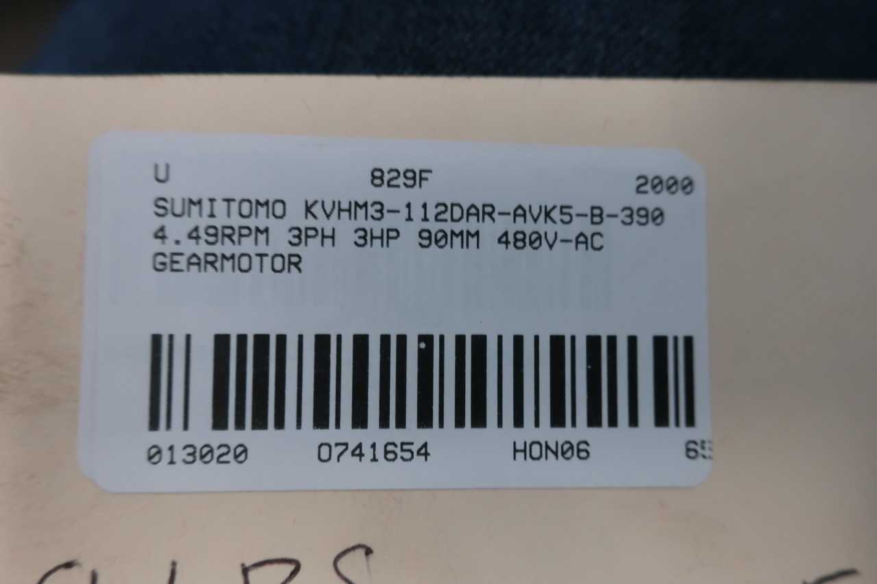 Sumitomo KVHM3-112DAR-AVK5-B-390 Gearmotor 4.49rpm 3ph 3hp 480v-ac - ELECTRIC MOTORS