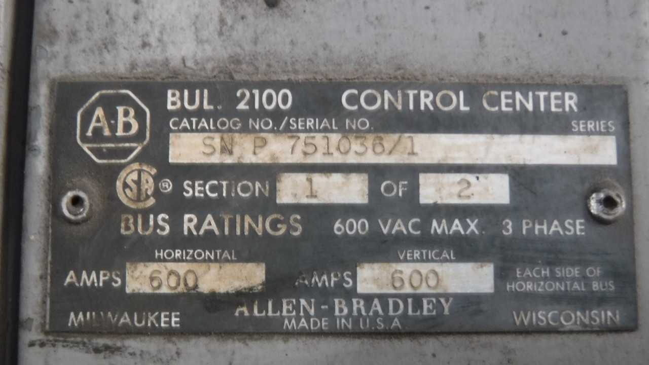 200 HP Allen Bradley Size 5 MCC Bucket 509 - MOTOR CONTROL CENTERS