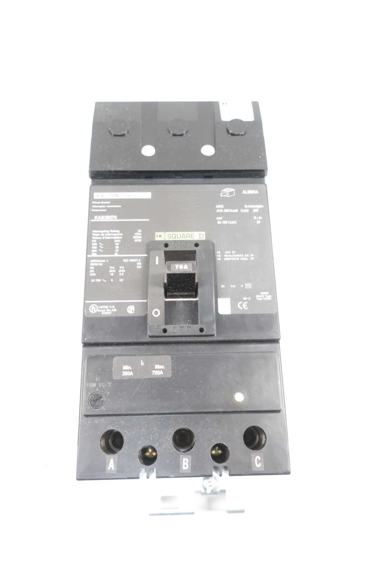 SQUARE D KAB36070 I-LINE 3P 70A AMP 600V-AC MOLDED CASE CIRCUIT BREAKER - CIRCUIT BREAKERS