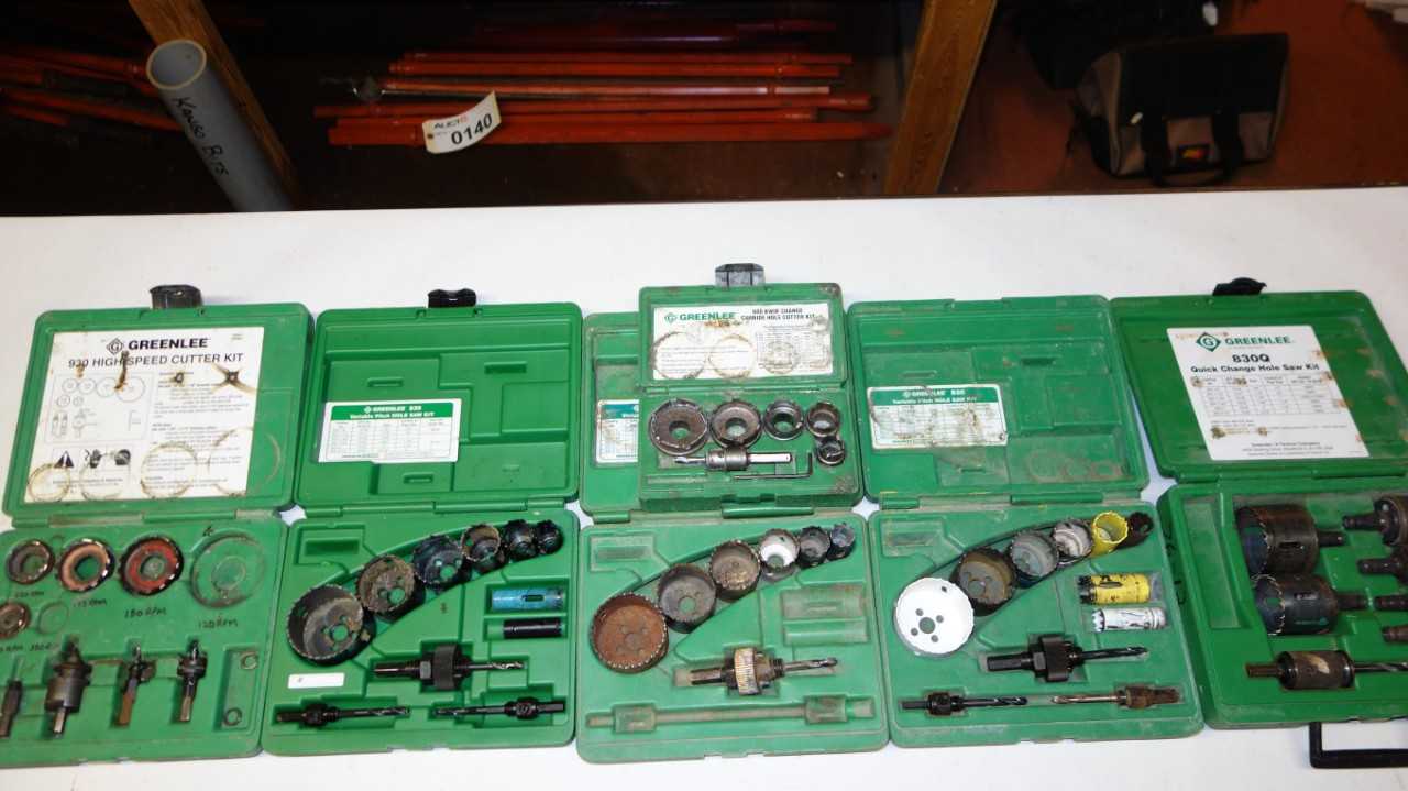 LOT OF 6 ASSORTED GREENLEE HOLE SAW KITS - ELECTRIC POWER TOOLS
