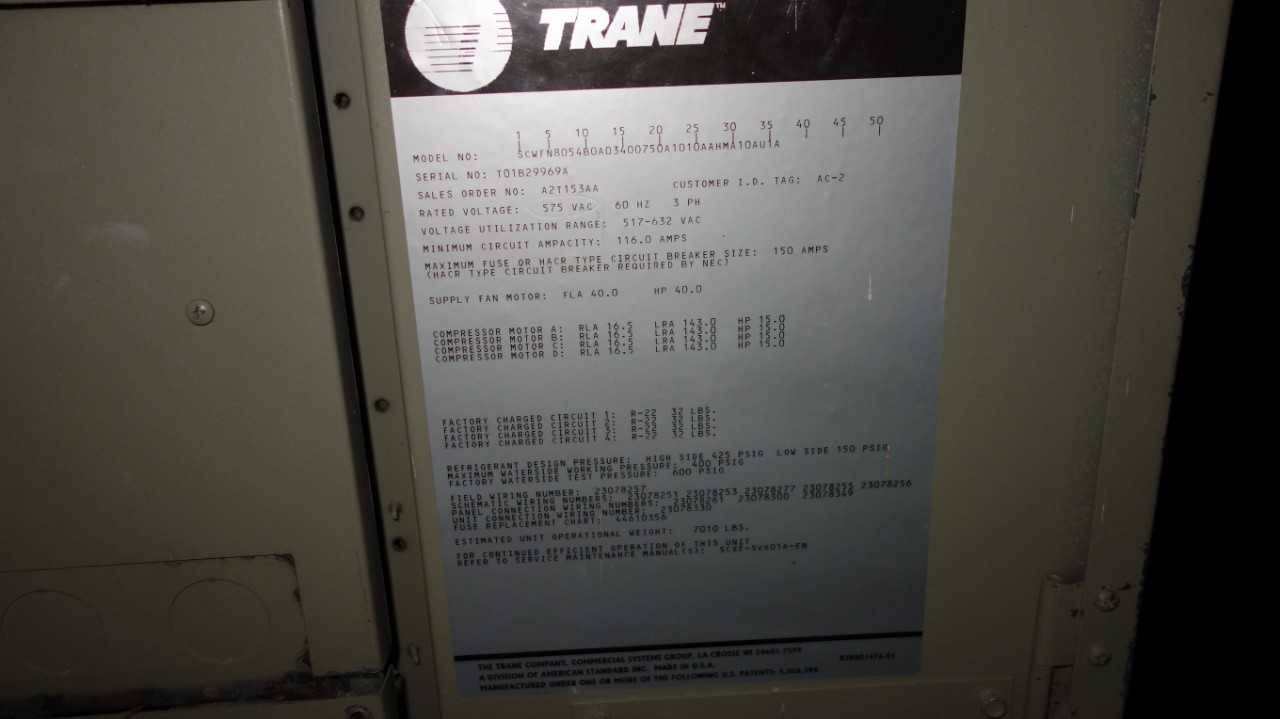 TRANE SCWFN805 WATER COOLED 80 TON AIR CONDITIONER - AIR CONDITIONER