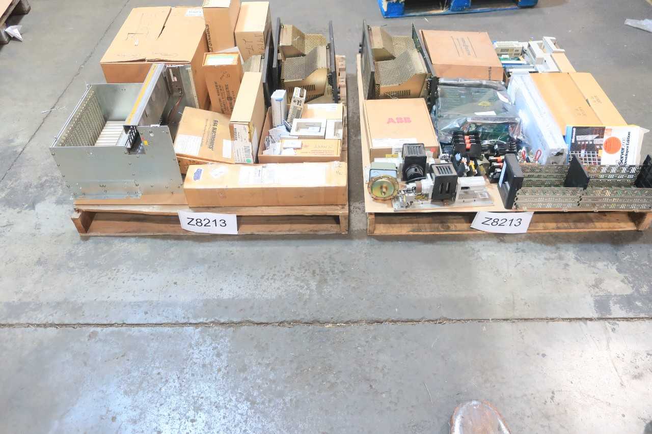 2 PALLETS OF ASSORTED ELECTRICAL AC MOTOR DRIVE, INTERFACE PANEL CONTROLS, SWITCH CONTROLS, CHASSIS RACK CONTROLS, PRESSURE SWITCH, SENSOR ASSEMBLY- SIEMENS, ENDRESS HAUSER, MITSUBISHI, GENERAL ELECTRIC, ABB, NUS, EMERSON - AUTOMATION & CONTROLS