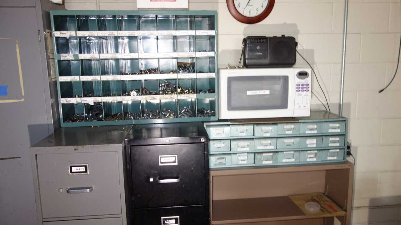 LOT OF 2 PIGEON HOLED CABINETS WITH CONTENTS - TOOL STORAGE
