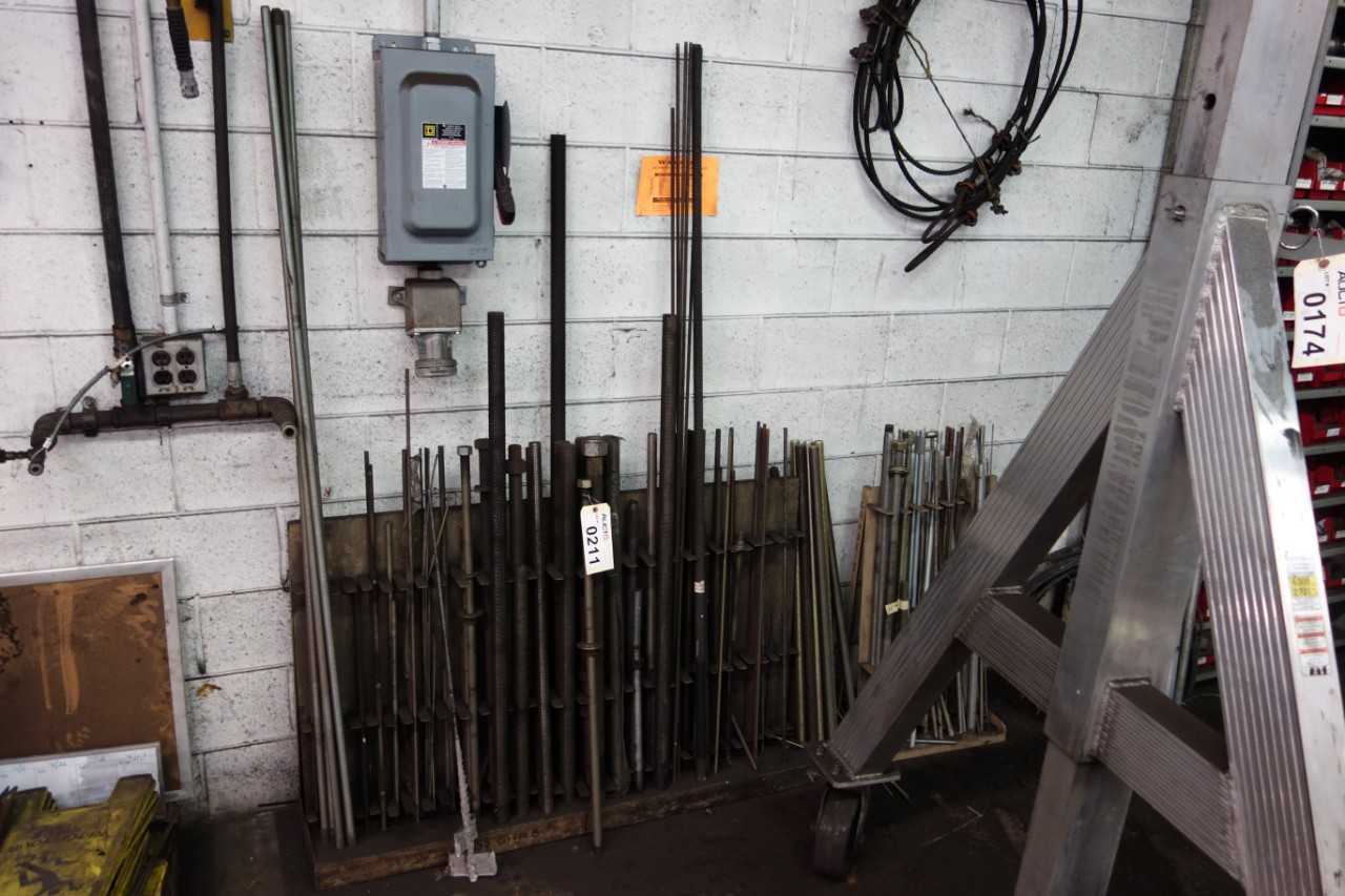 LOT OF ASSORTED STEEL THREADED RODS, SHAFTS - ELECTRIC POWER TOOLS