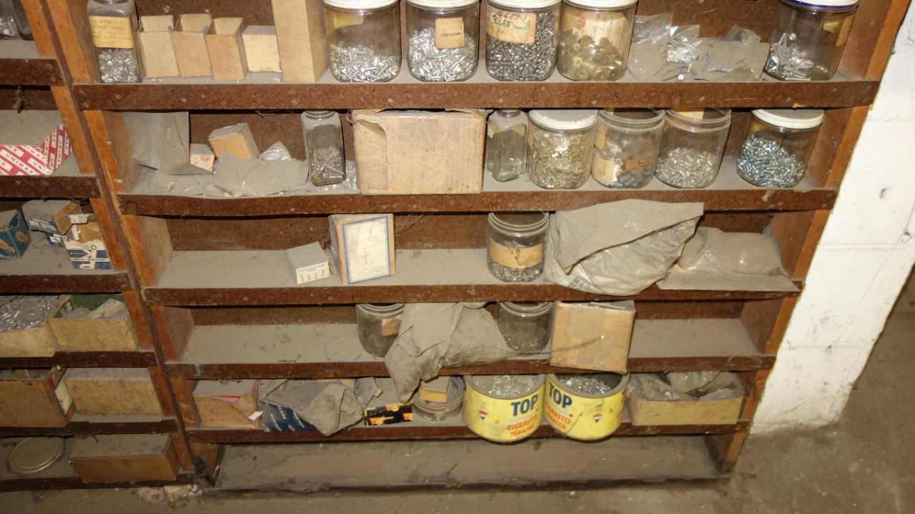 CONTENTS OF 2 SECTIONS OF SHELVING, ASSORTED HARDWARE, BOLTS, NUTS, STUDS