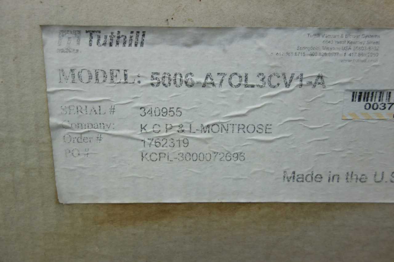 TUTHILL 5006-A7L3CV1-A 2850RPM 15MAWP 4IN ROTARY LOBE BLOWER - ROTARY LOBE BLOWER