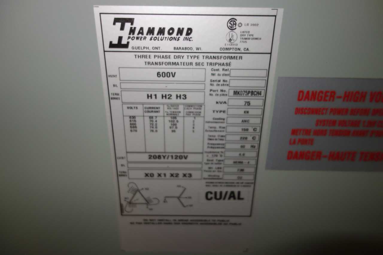 DRY TYPE TRANSFORMER, 75 KVA, WITH NEMA ENCLOSURE - CONTROL TRANSFORMERS