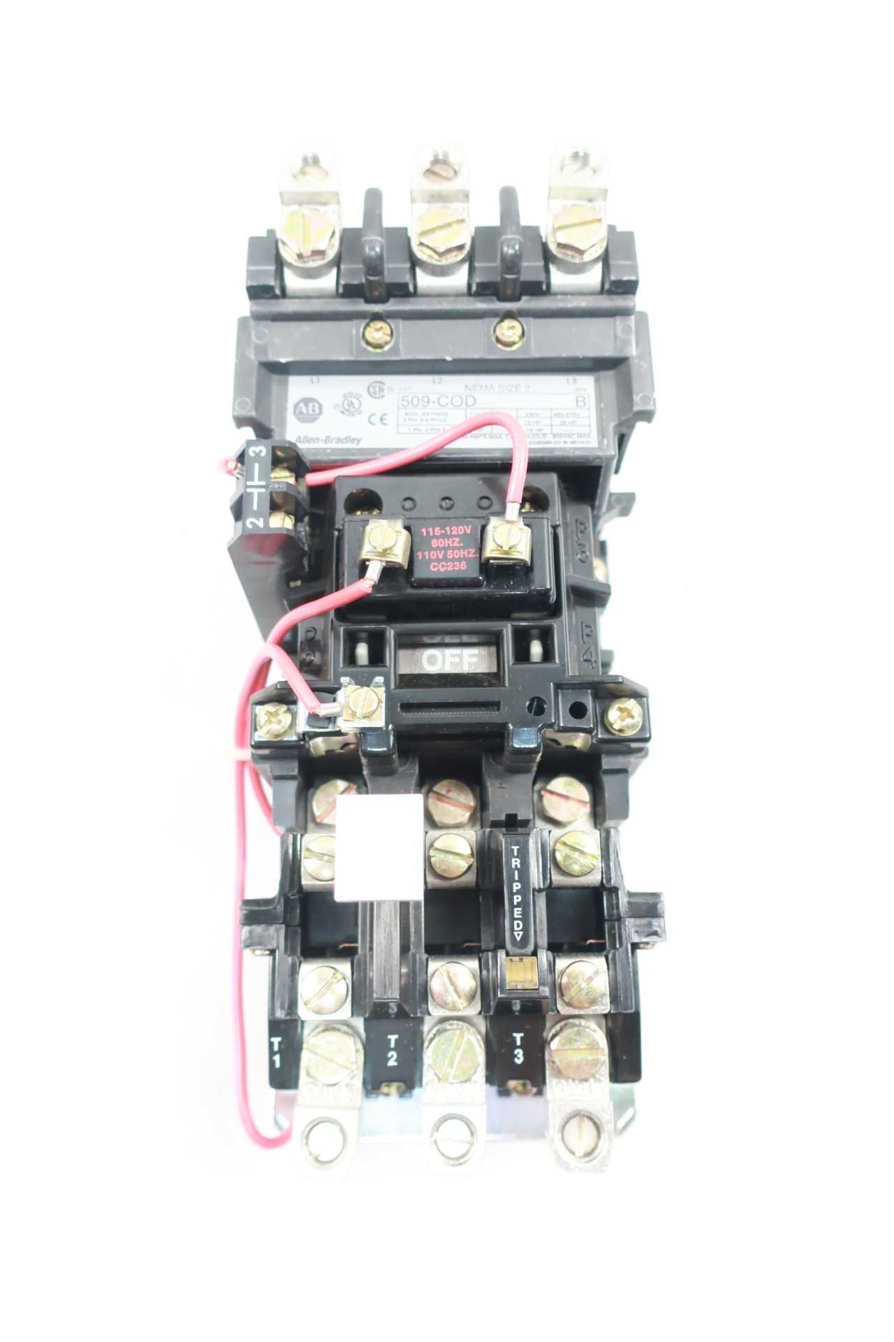 ALLEN BRADLEY 509-COD SER B 115-120V-AC 25HP SIZE 2 FULL VOLTAGE STARTER - MOTOR STARTERS