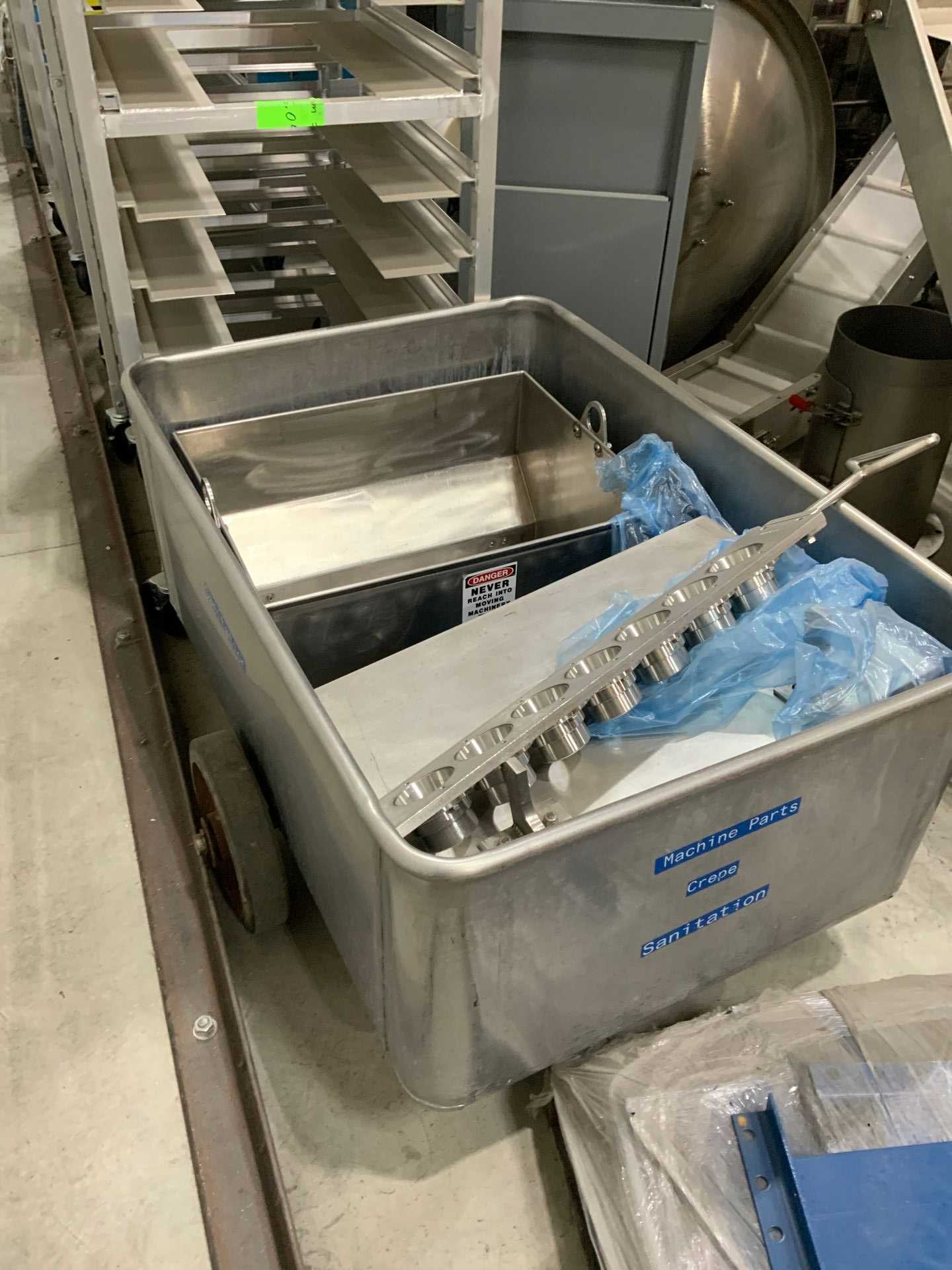 ROLLING SANITATION CART WITH MACHINE PARTS