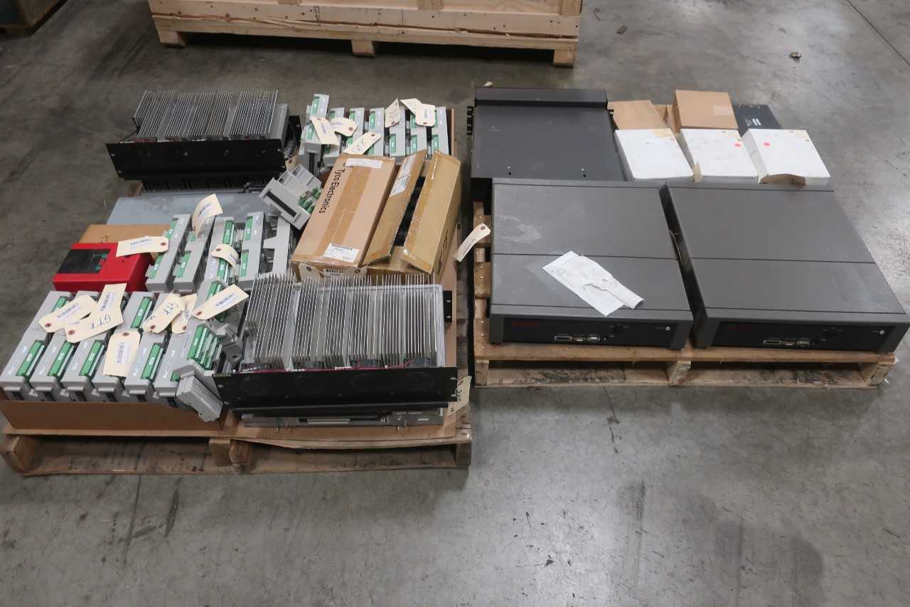 2 PALLETS OF ASSORTED ELECTRICAL, MODULES, CONTROLS, OUTPUT MODULES, POWER ENTRY PANEL, CONVERTER, AMP CONTROLS, KEYBOARDS INTERFACE ASSEMBLY CONTROLS- BAILEY, TYCO, OVATION, FIREYE, HBM, FIBER OPTIONS - AUTOMATION & CONTROLS