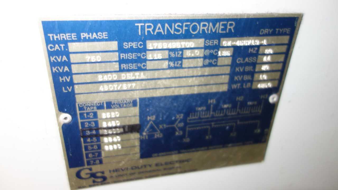 3X VERTICAL SECTIONS AVC POWERCON PAC 08007 480V ELECTRICAL CONTROL CABINETS W/ GS 750KVA 2400V 480Y/277V 3PH DRY TYPE TRANSFORMER - CONTROL TRANSFORMERS