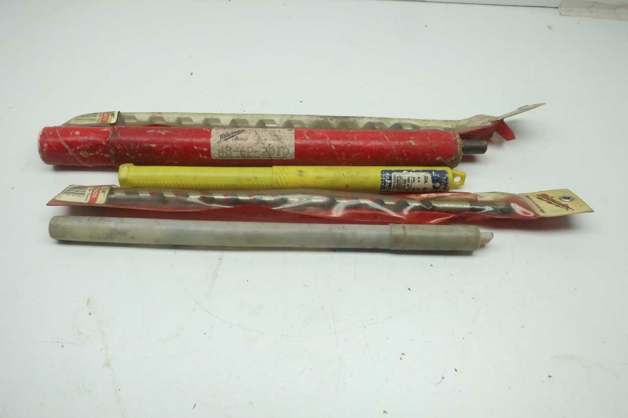 LOT OF 5 ASSORTED MILWAUKEE AUGER BITS, SHANKS, REAMERS - ELECTRIC POWER TOOLS