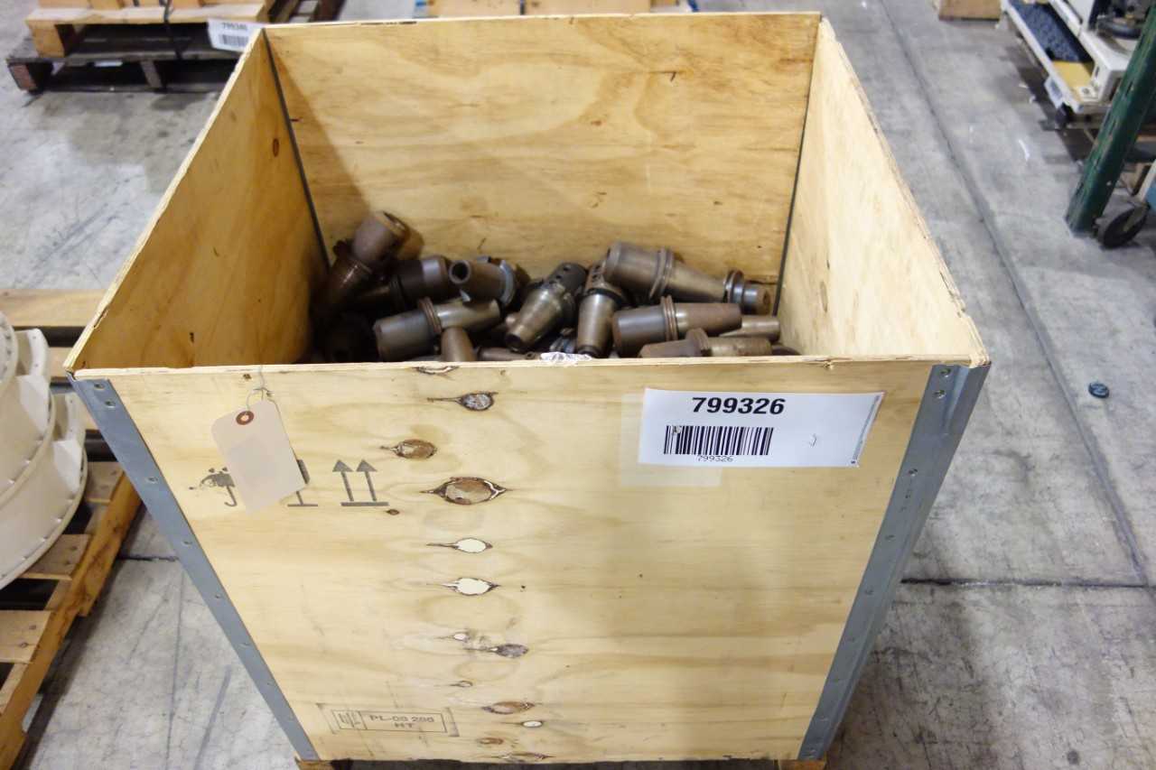 CRATE OF ASSORTED CAT 50 TOOL HOLDERS WITH ATTACHMENTS - MACHINING ACCESSORIES & TOOLING