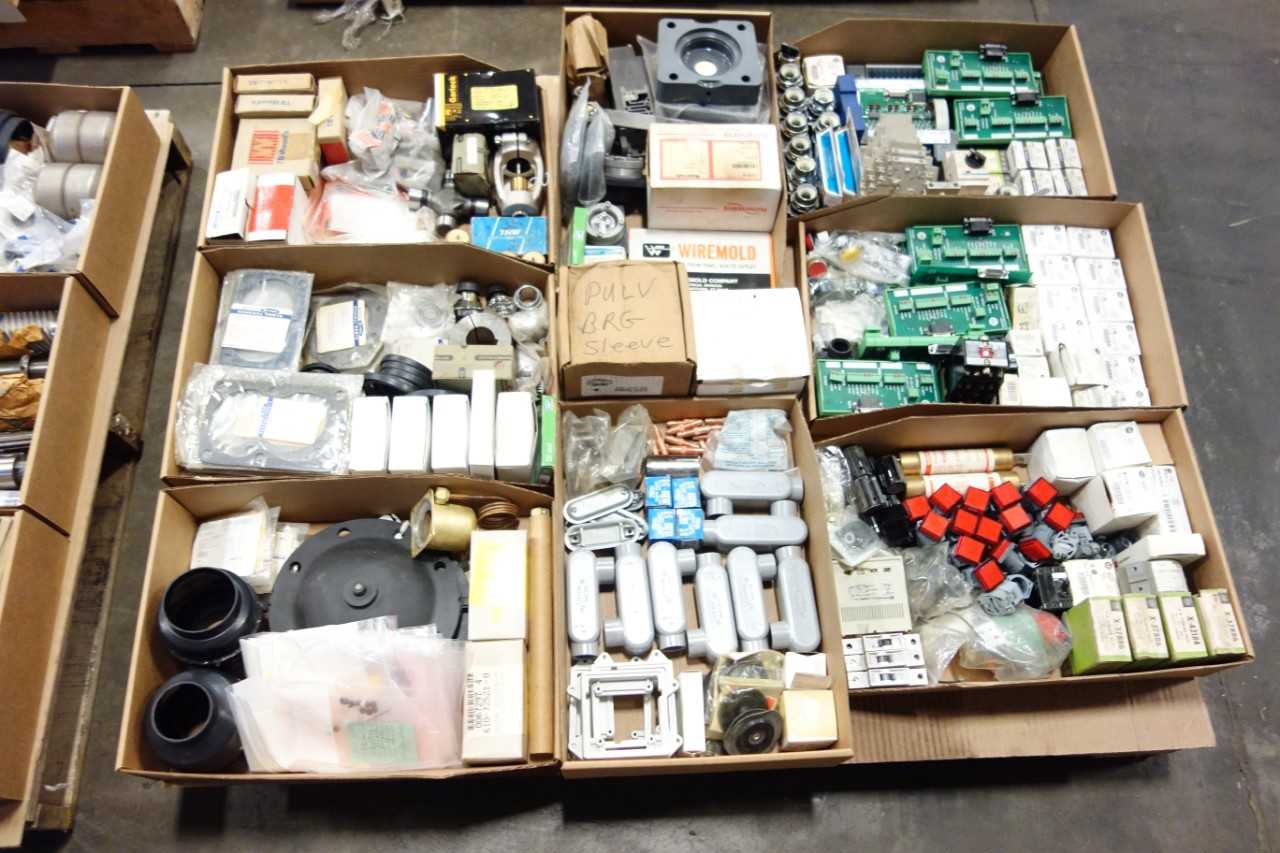 4 PALLETS OF ASSORTED MISCELLANEOUS INDUSTRIAL SURPLUS - ELECTRICAL COMPONENTS