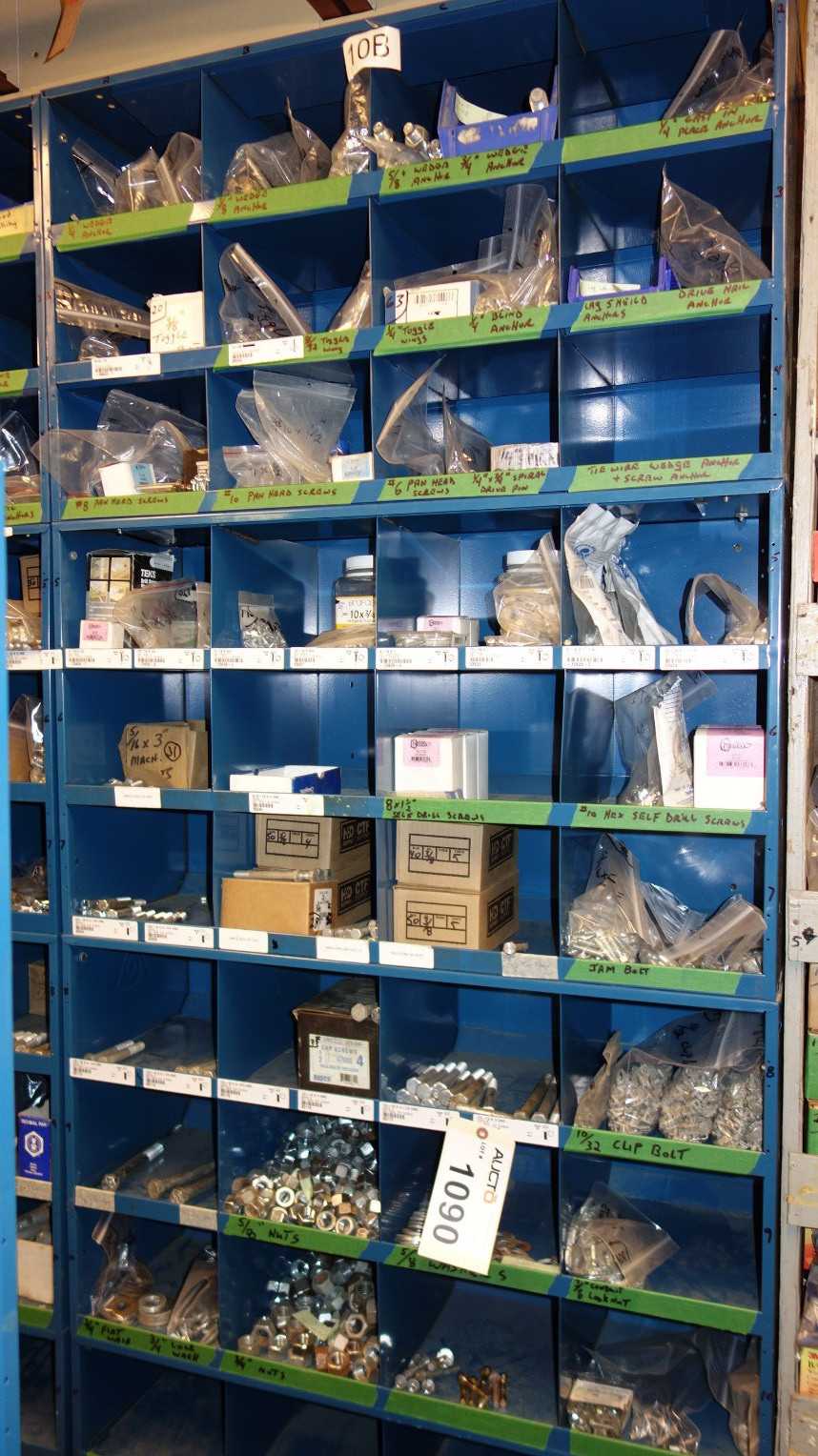 CONTENTS OF 4X STACKED PIGEON HOLE CABINET, ASSORTED STEEL HARDWARE - INDUSTRIAL PARTS