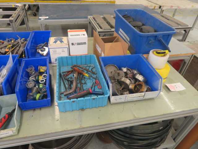 Aluminum Table on wheels and contents - MISCELLANEOUS