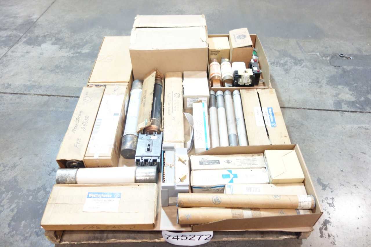 1 PALLET OF ASSORTED FUSES, CIRCUIT BREAKERS- WESTINGHOUSE, ALLEN BRADLEY, GOULD - CIRCUIT BREAKERS
