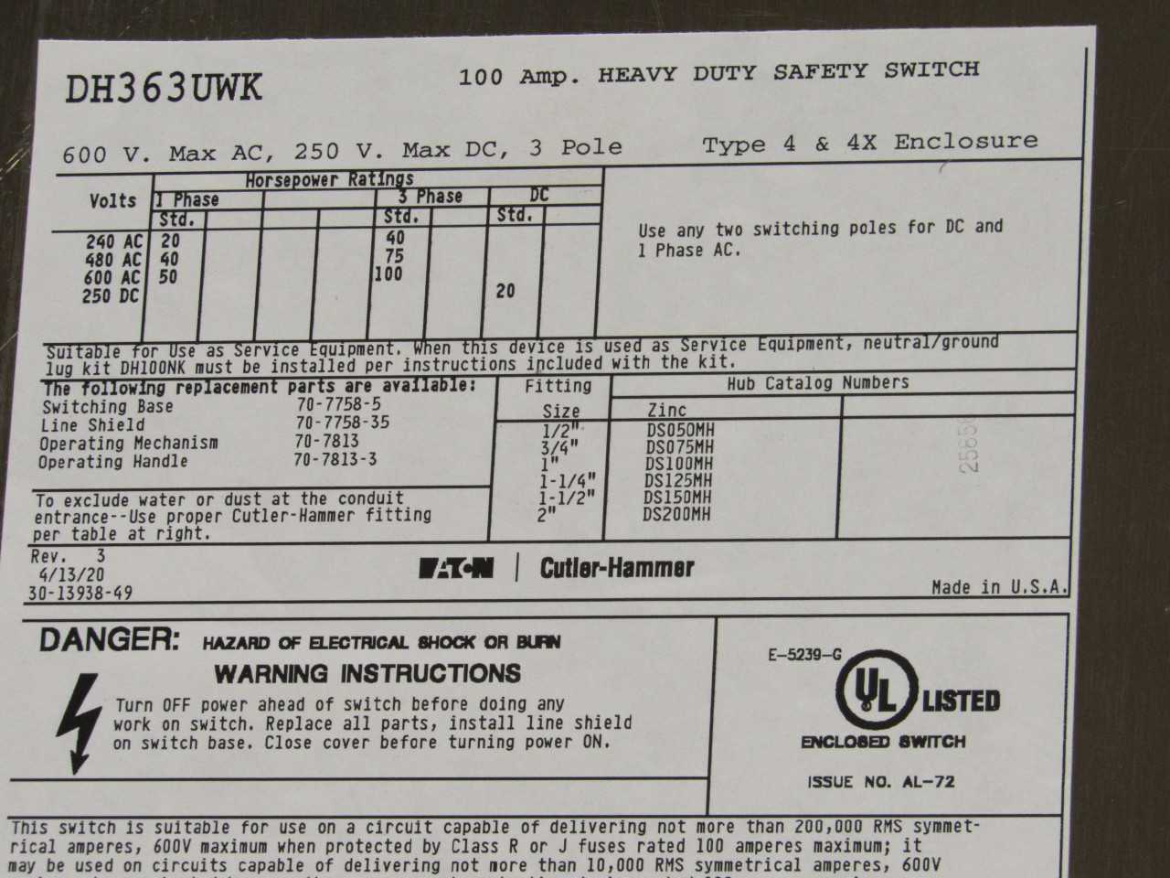 Eaton Safety Switches. - SAFETY EQUIPMENT