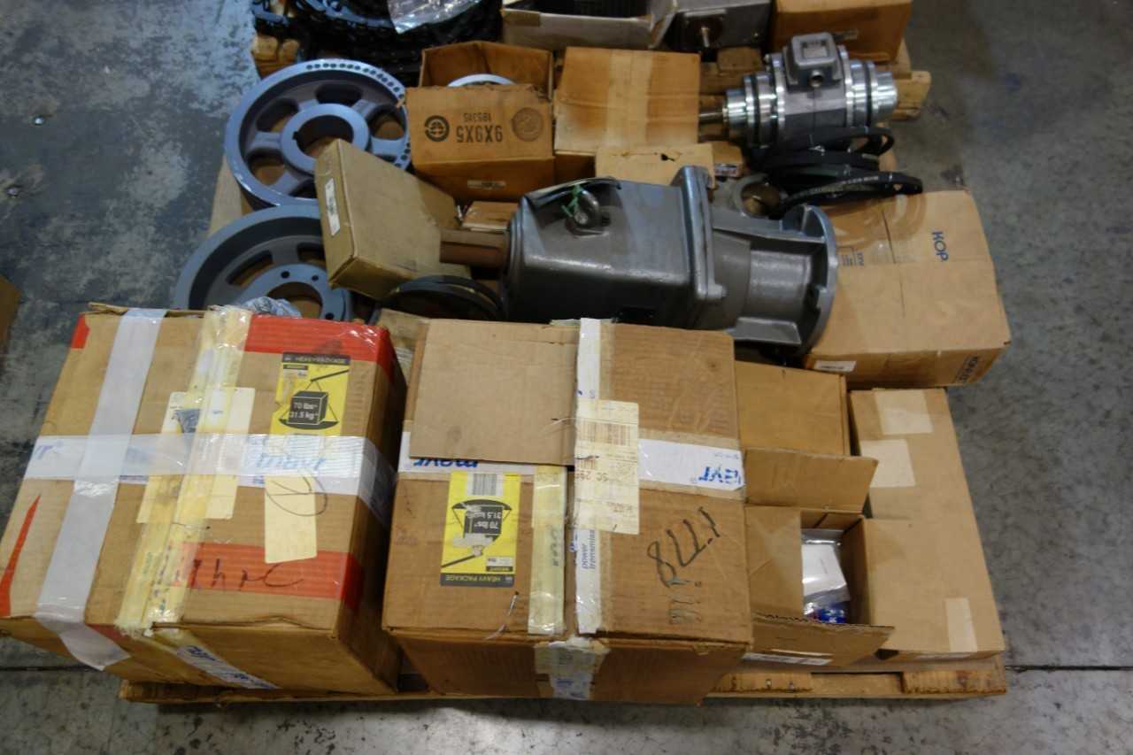 2 PALLETS OF ASSORTED GEAR REDUCERS, BEARINGS, POWER TRANS REPLACEMENT PARTS- DODGE, MAYR, GATES - GEAR REDUCERS