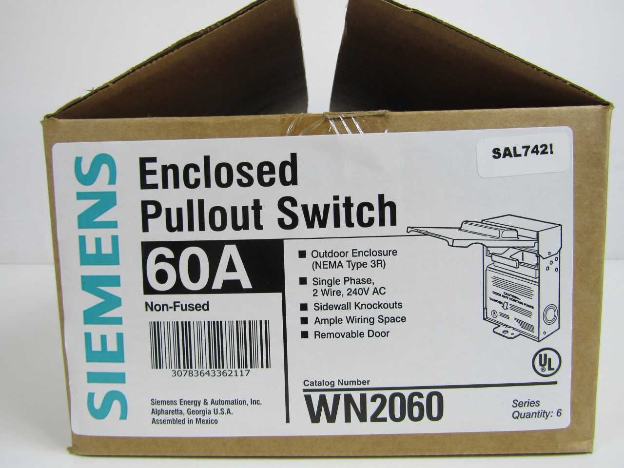 Lot of Qty 155x Siemens WN2060 Disconnect Switch Pullout Type 60A 240VAC 1Ph Non Fusible 2Wire NEMA Type 3R - DISCONNECT SWITCHES